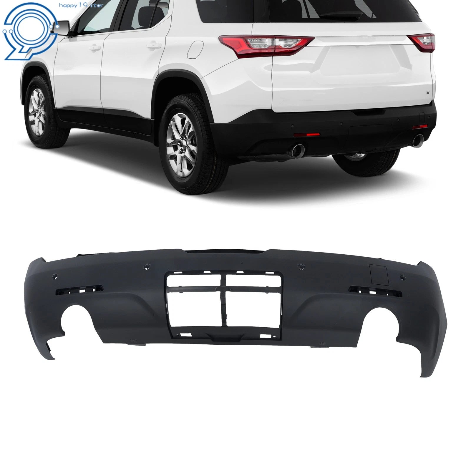 Rear Bumper Cover with Park Sensor Holes for Chevy Traverse (2018–2021)