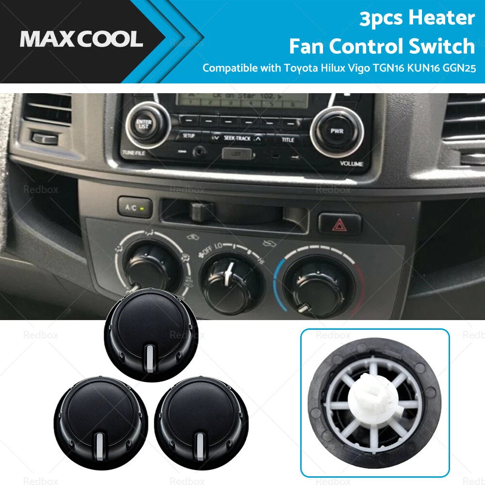 3pcs Heater Fan Control Switch Knob for Toyota Hilux Vigo (TGN16 KUN16)