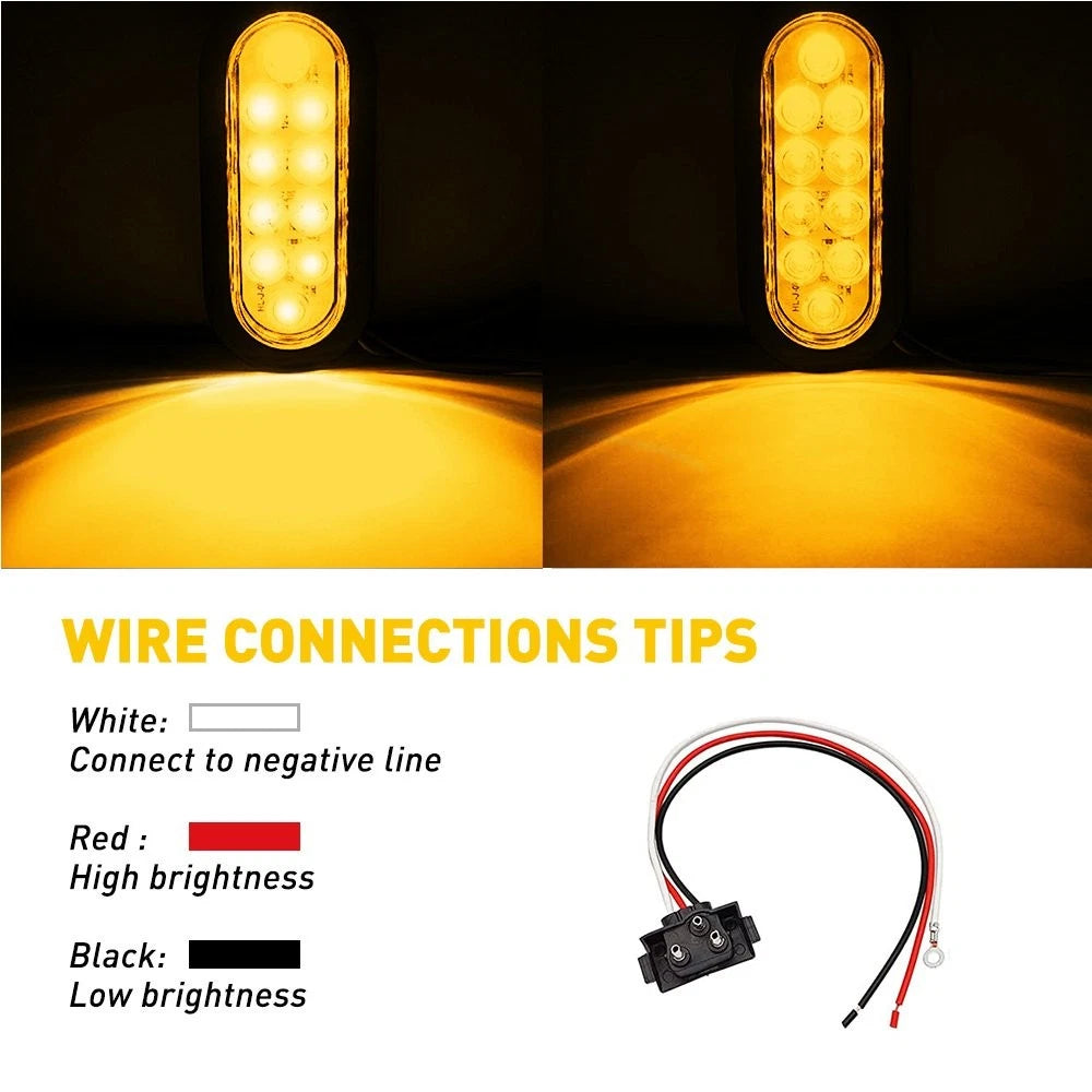 2X 6" Oval Amber LED Turn/Tail Lights for Trailer Truck (Made in USA)