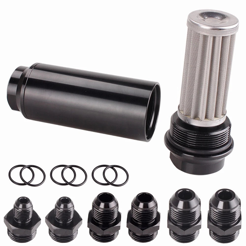 High Flow Inline Fuel Filter 100 Micron Cleanable 6AN/8AN/10AN Adapter