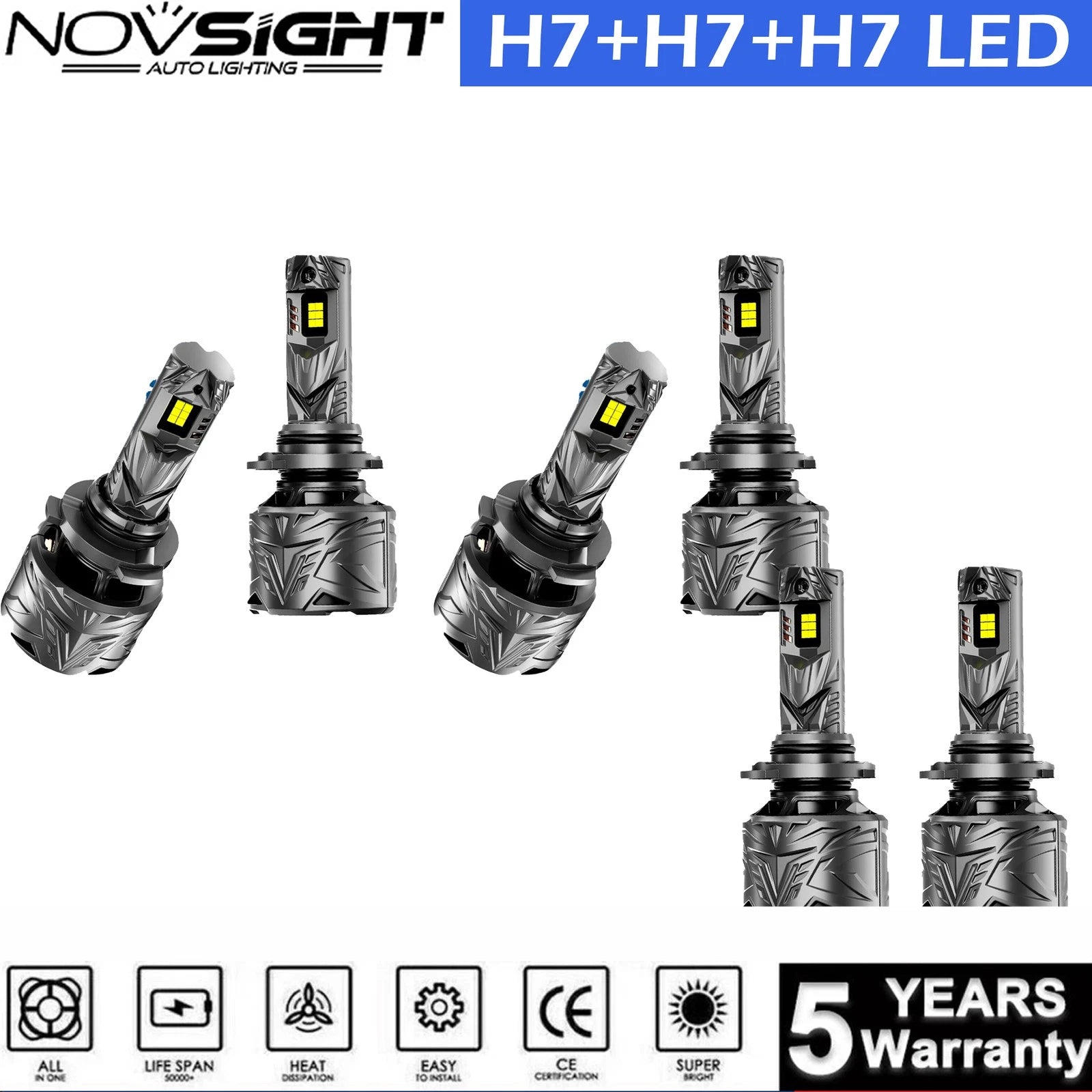 6X H7 LED Headlight Bulbs for High Low Beam Fog Light Kit (10000LM)