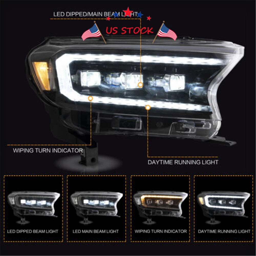 Set of 2 LED Headlight Assemblies for Ford Ranger (2015–2020)