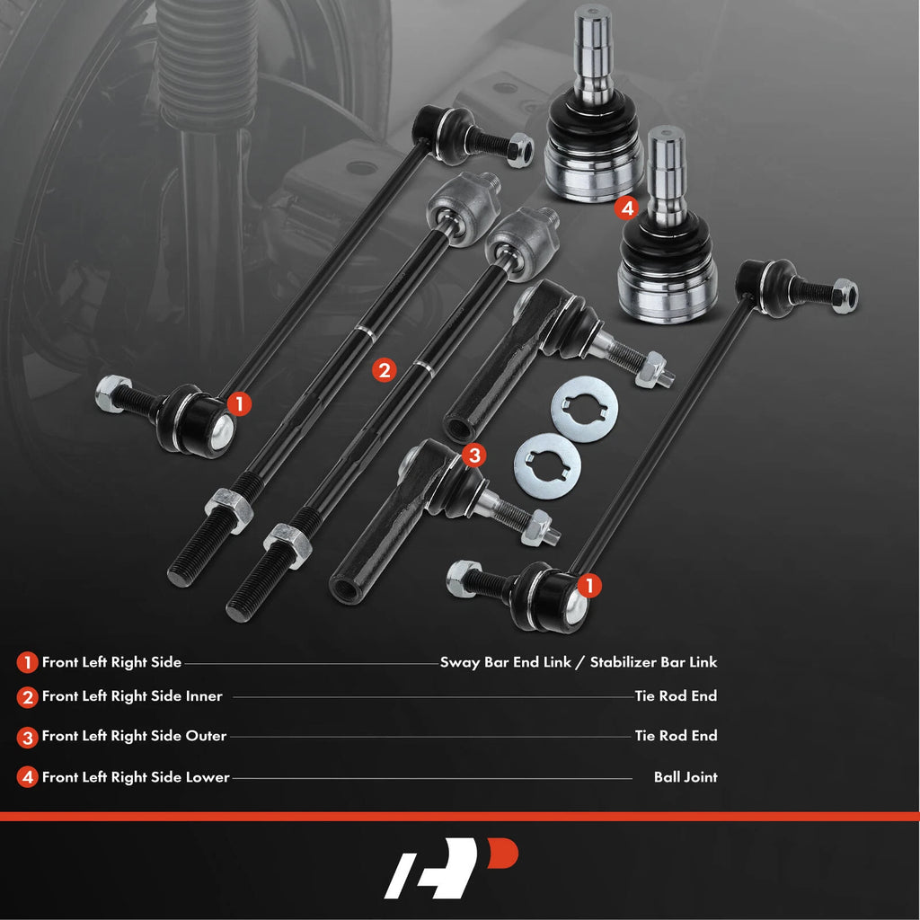 8x Front Sway Bar Links & Tie Rod Ball Joints for Ford Mustang (2005–2010)