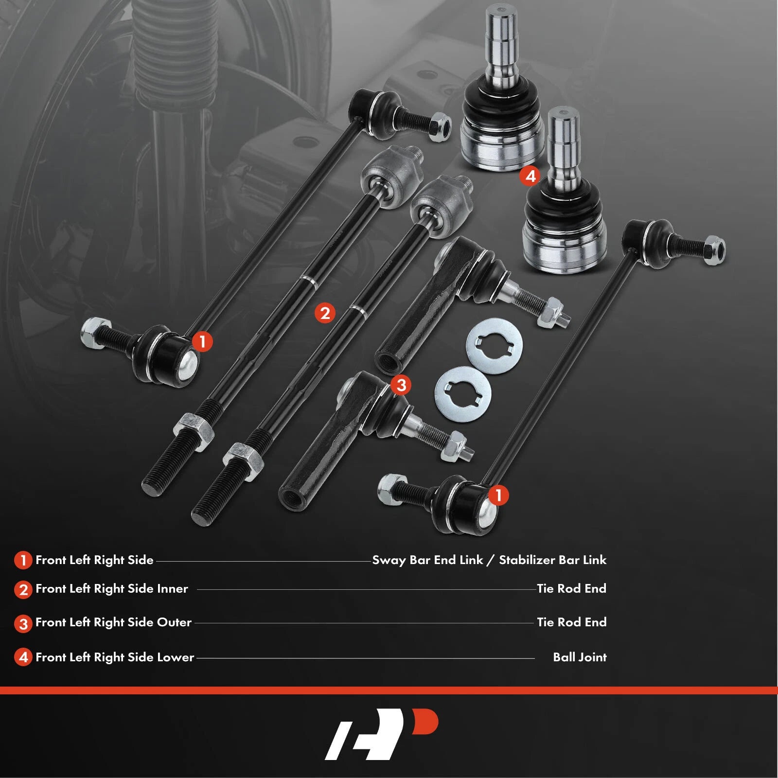8x Front Sway Bar Links & Tie Rod Ball Joints for Ford Mustang (2005–2010)