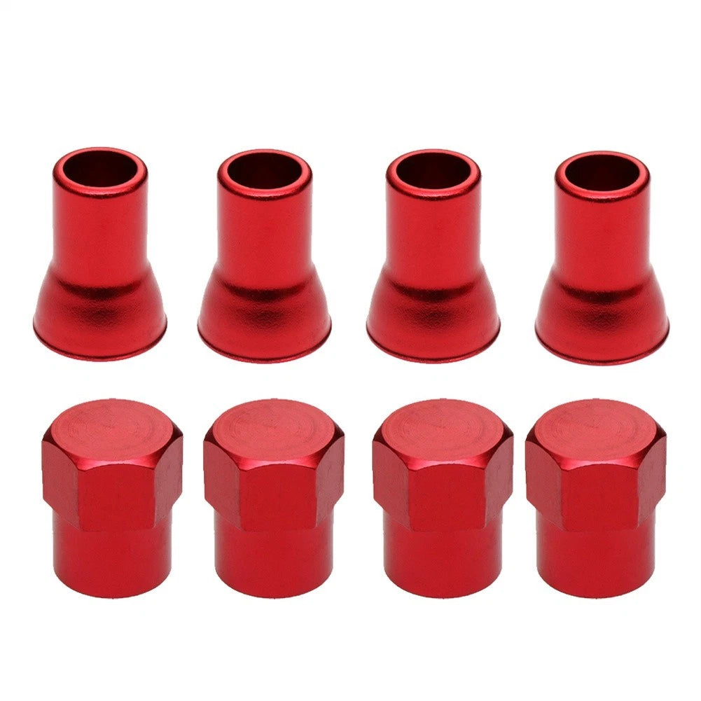 Set of 4 Red Aluminum Tire Wheel Stem Air Valve Caps for Universal Vehicles