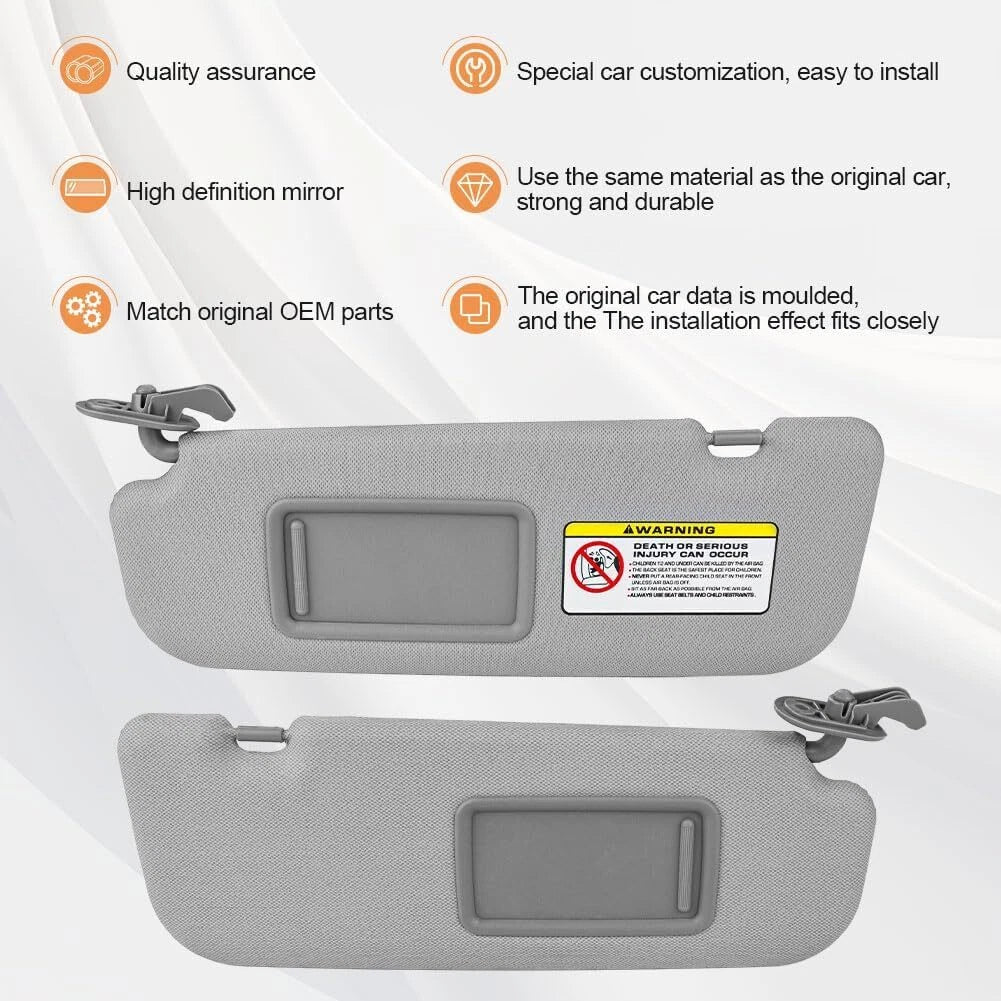 Set of 2 Gray Car Sun Visors for Hyundai Elantra (2011–2015)