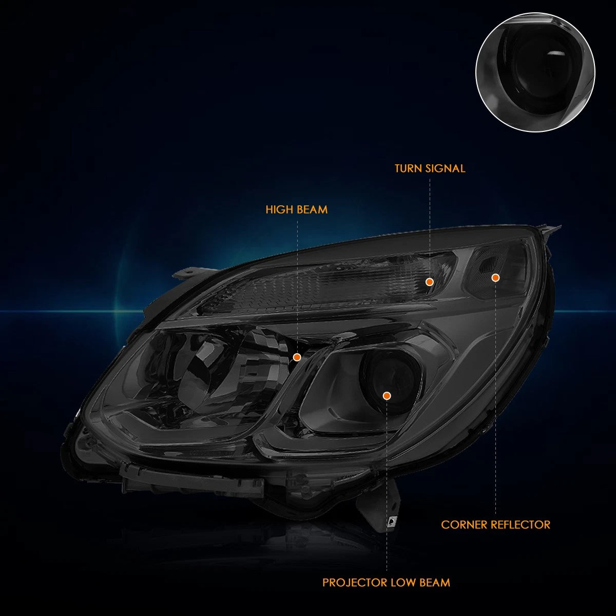 Projector Headlights for Chevy Equinox (2016–2017) w/Signal Lamp Clear Corner Smoked