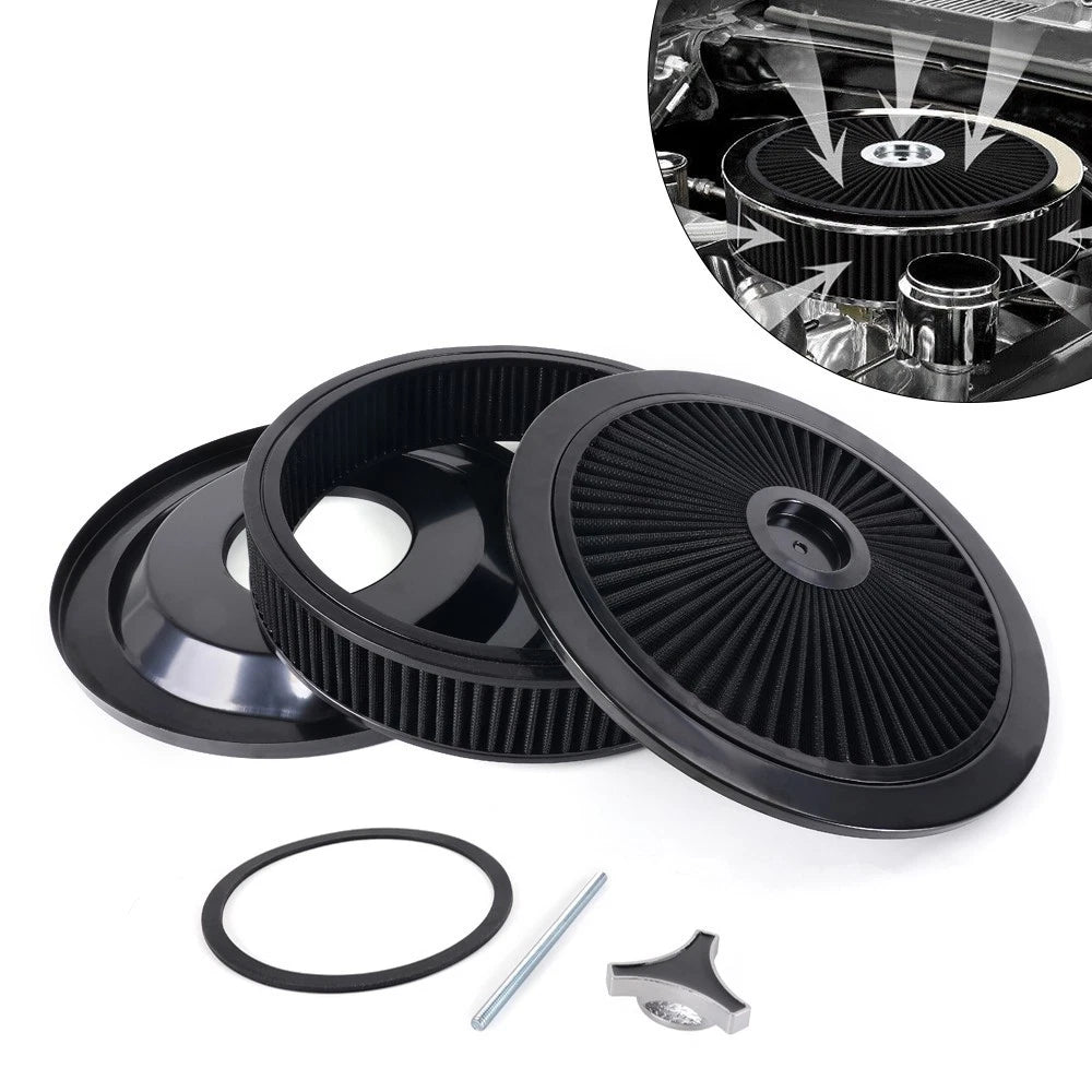 High Flow 14" x 3" Round Washable Air Cleaner w/ Chrome Lid for SBC BBC