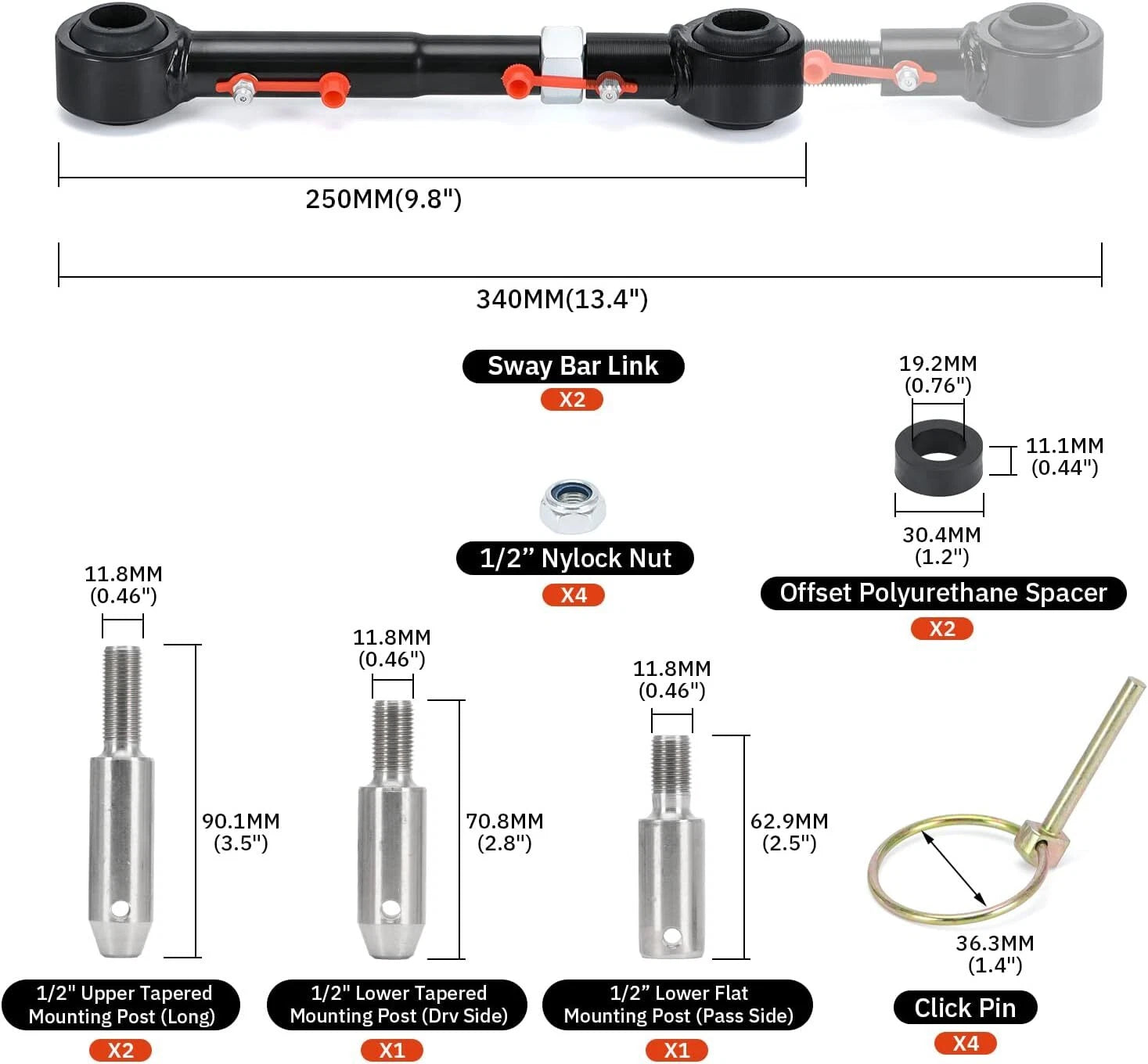 Front Sway Bar Link Quicker Disconnects for Jeep Wrangler TJ (1997–2006)
