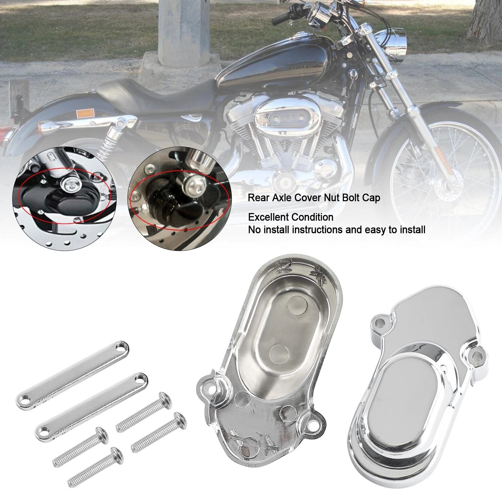 Rear Axle Cover Nut Bolt Cap for Sportster 1200 XL1200C 883 (2005–2017) Chrome