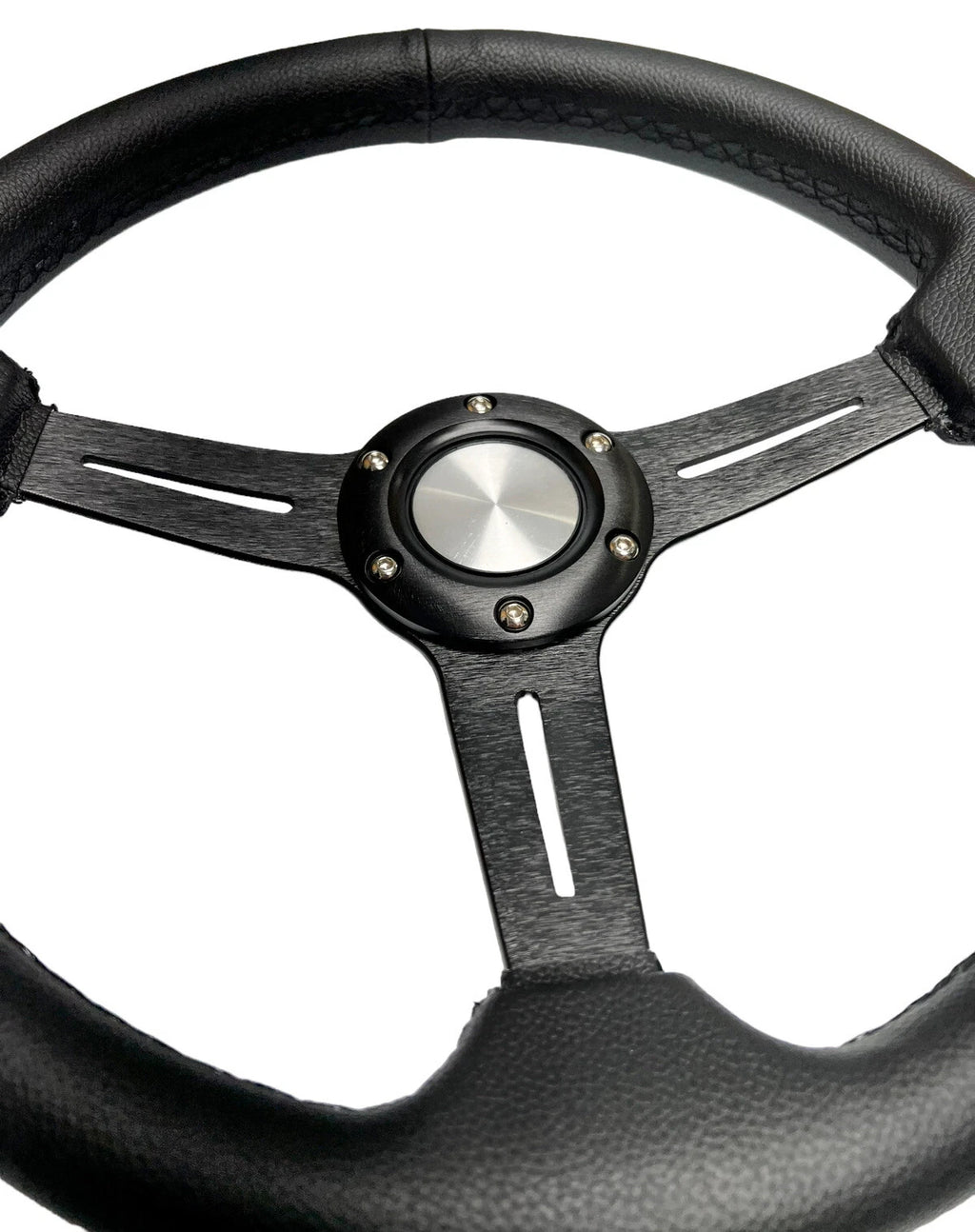 Steering Wheel with Leather Grip Brushed Black 6-Hole for Jeep Wrangler (2007–2018)