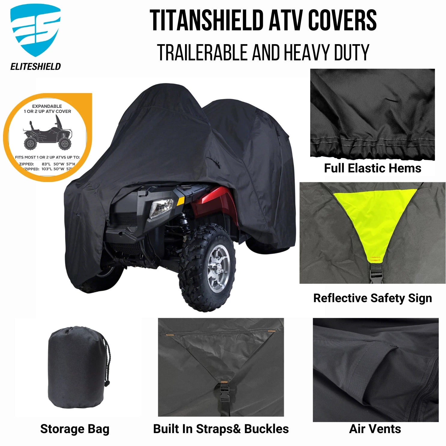 Deluxe Expandable ATV Storage Cover for 1 or 2-Up ATVs (Fits Most Models)