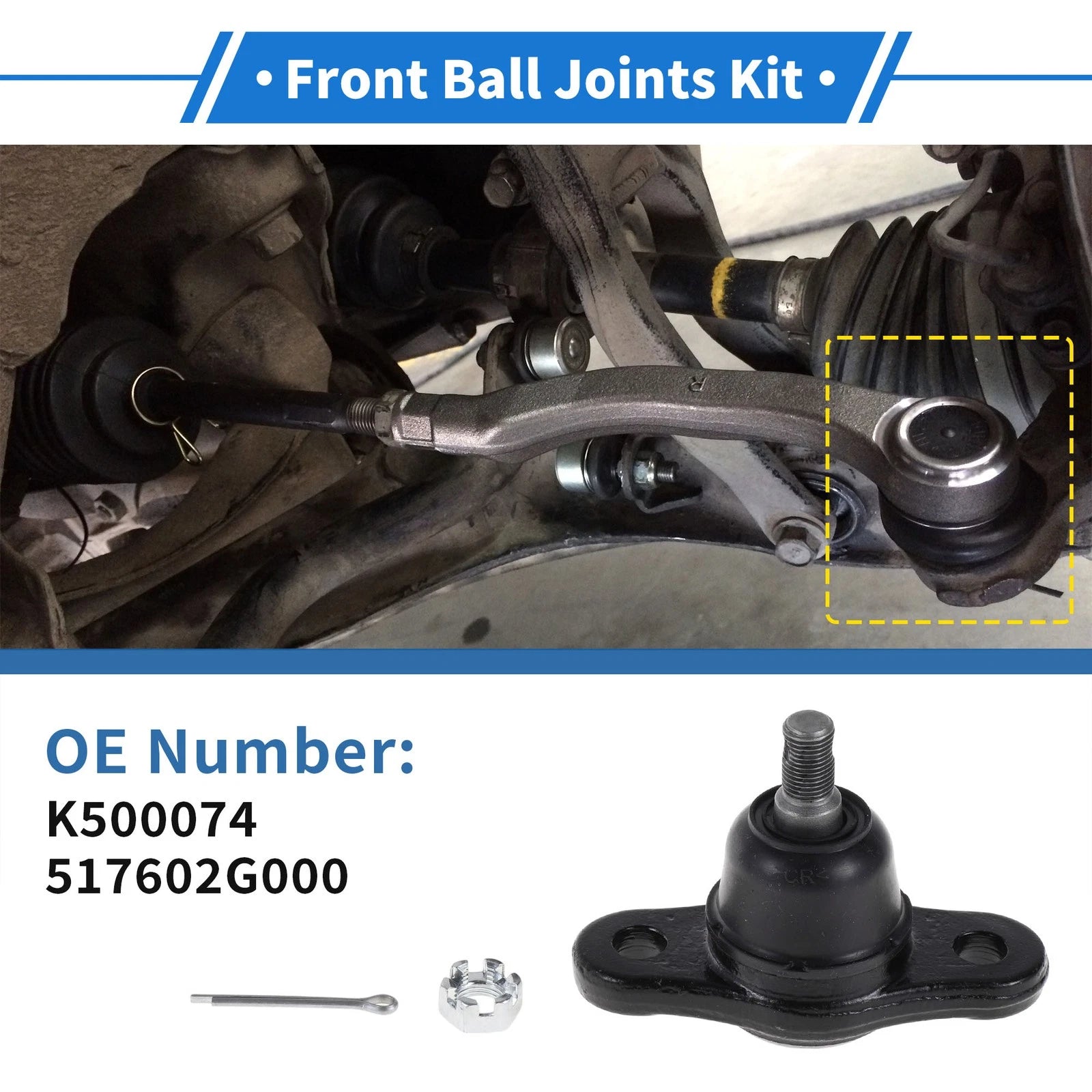 2X Front Lower Ball Joints for Hyundai Elantra (2007–2010) No.K500074/517602G000
