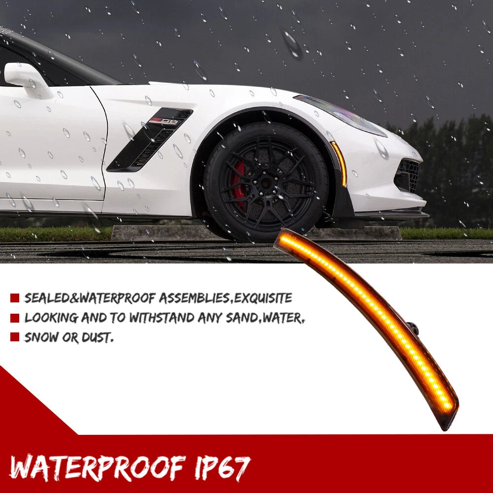 2Pcs Black Amber LED Side Marker Lights for Chevy Corvette C7 (2014–2019)