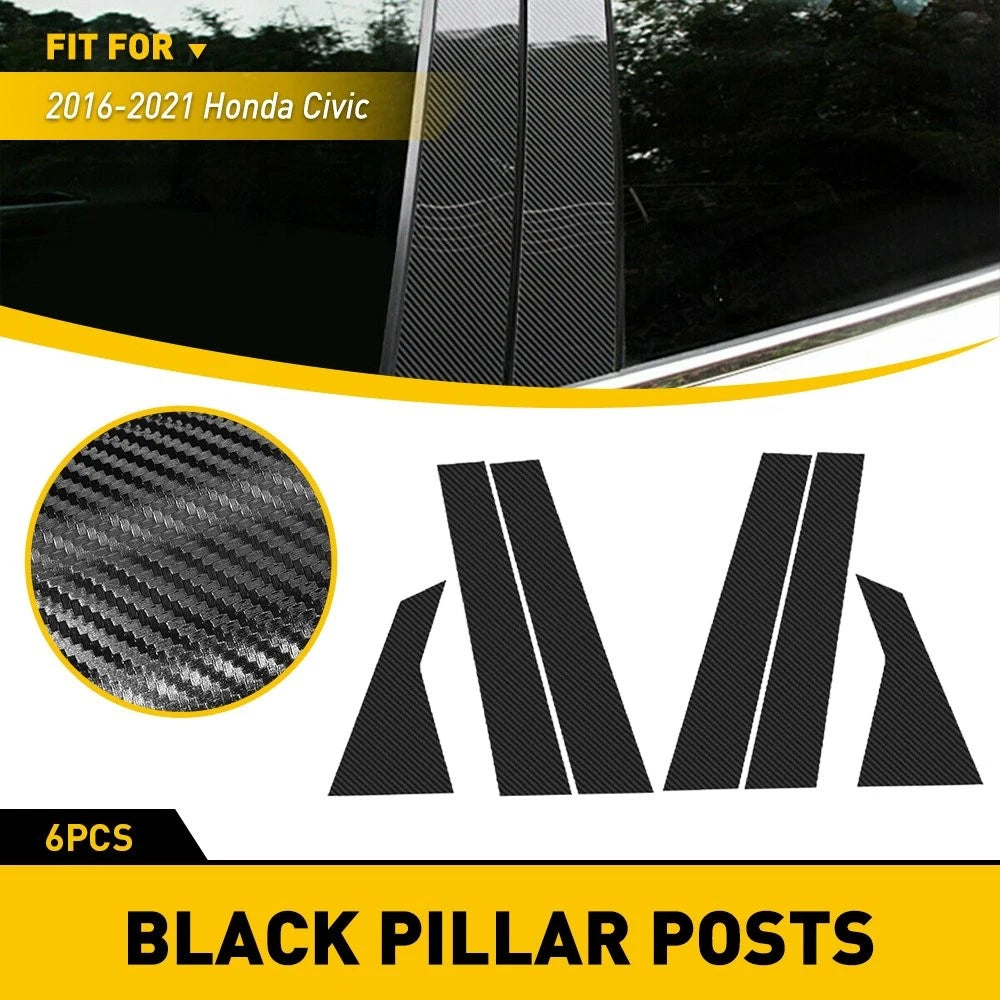 Carbon Fiber Pattern Vinyl Pillar Stickers for Honda Civic Sedan (2016–2021)