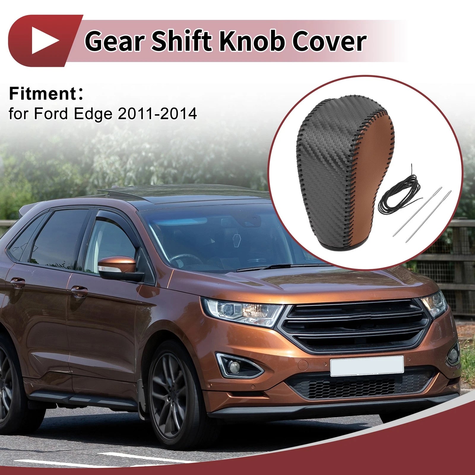 Gear Shift Knob Cover for Ford Edge (2011–2014) Brown Faux Leather