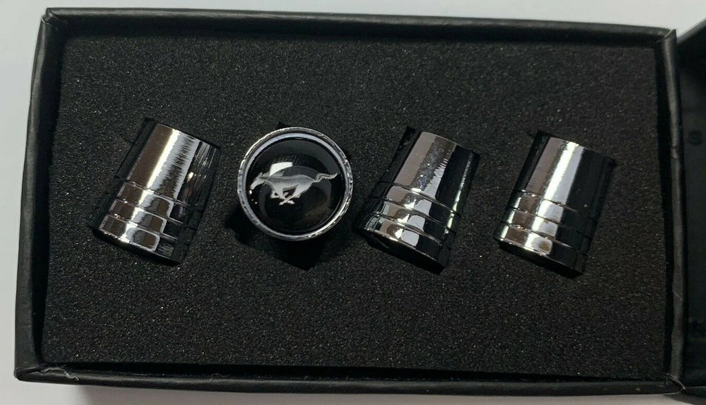 Valve Stem Caps with Ford Mustang Emblem Premium Chrome Tapered for Mustang (2015–2024)