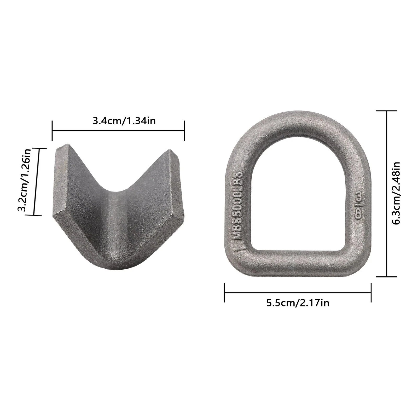 Set of 6 Heavy Duty Weld-On Forged D Rings 3/8 Inch 5000 Lbs Strength