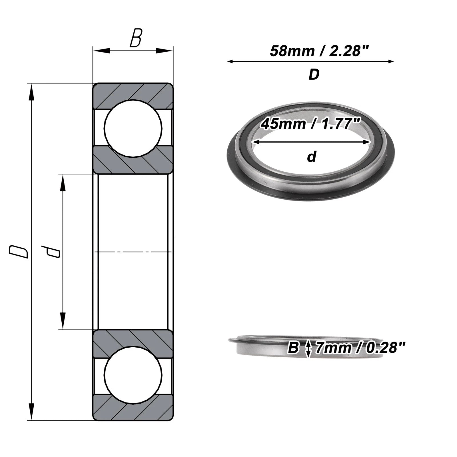 Deep Groove Ball Bearings 6809NR2RS for Scooter Skateboard (45x58x7mm)