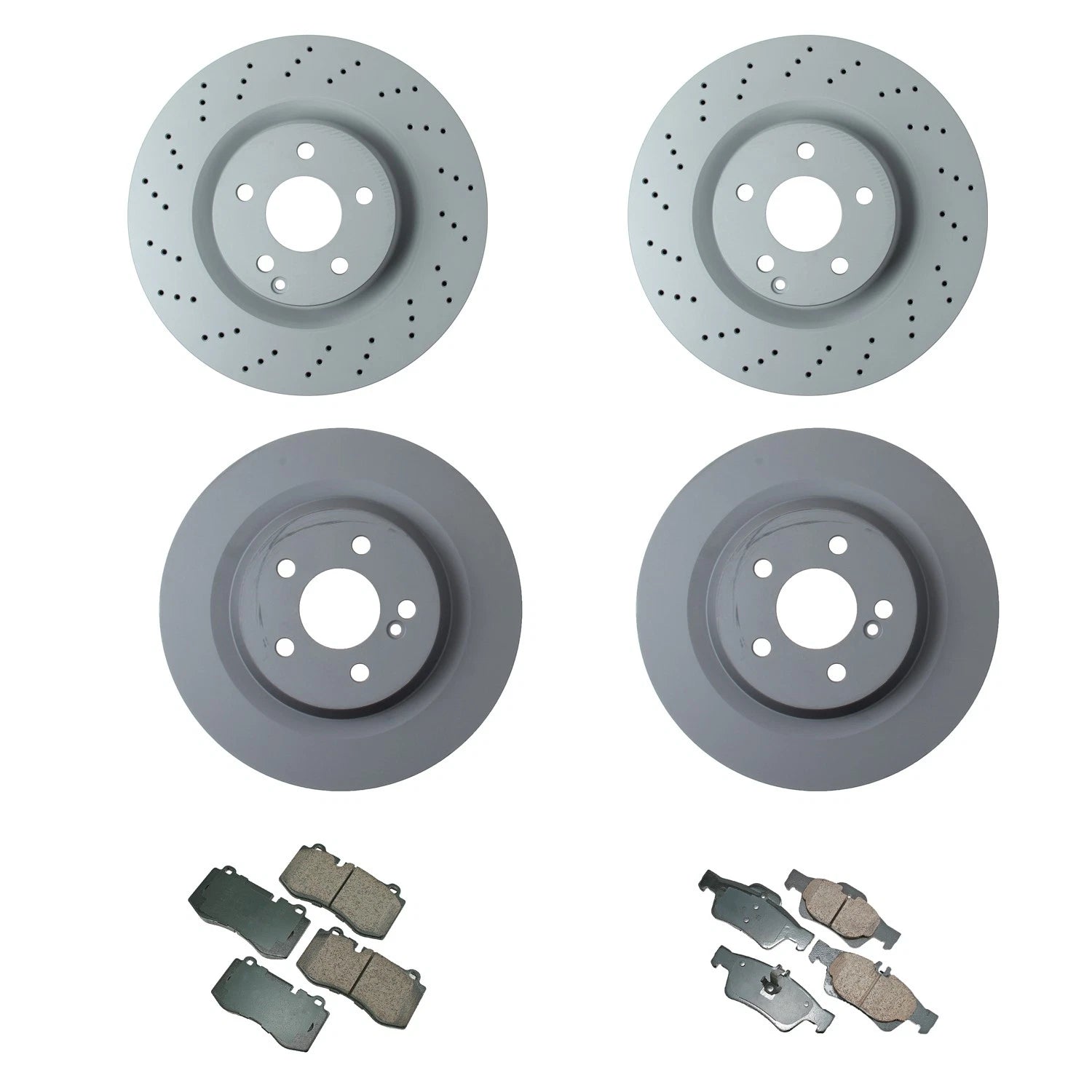 Set of 4 Disc Brake Rotors & Akebono Euro Pads for W221 S550 S600 (2007–2013)