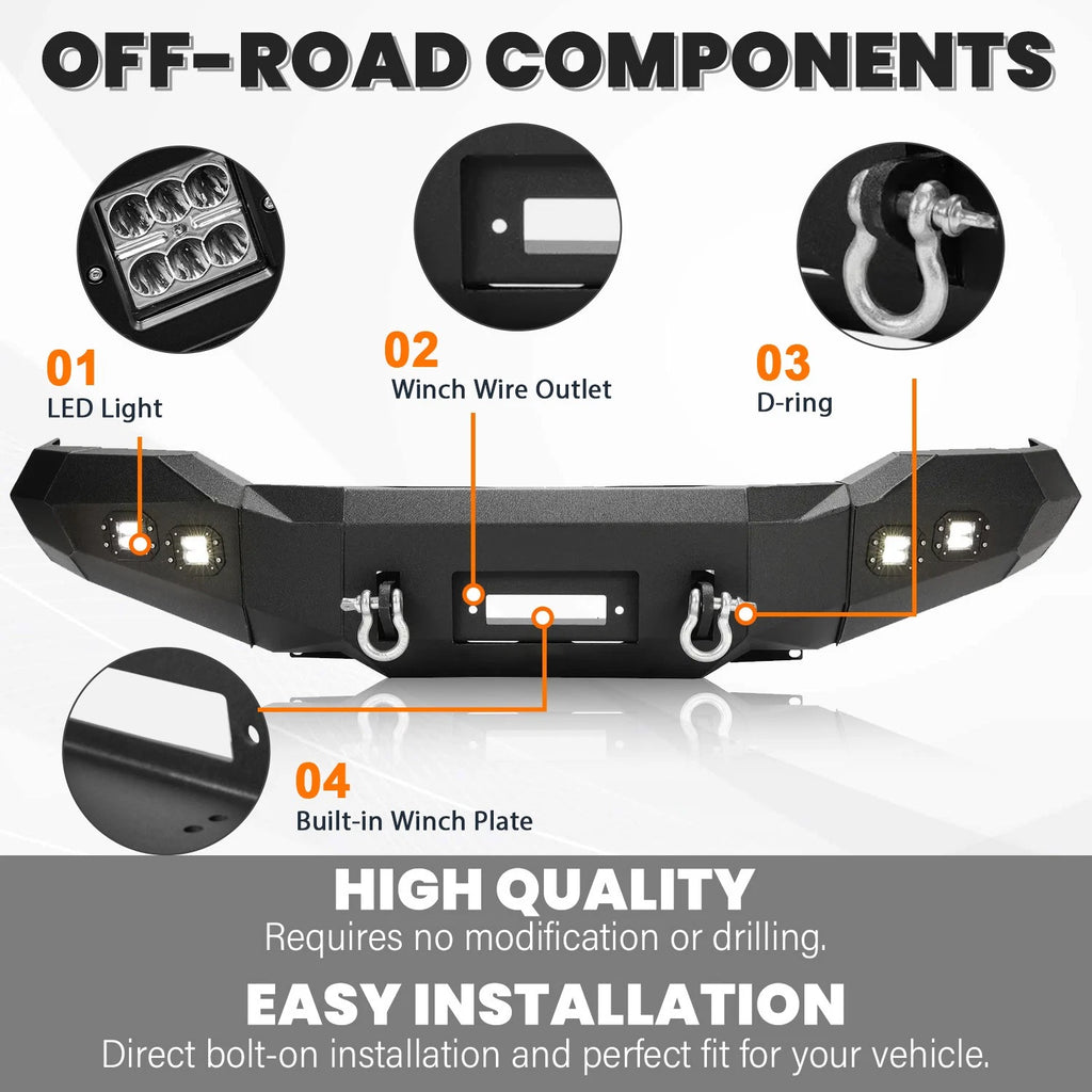 Front Bumper for Toyota Tundra (2007–2013) Steel Winch Ready w/ D Rings & Lights