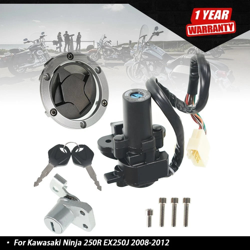 Ignition Switch Lock Gas Cap Cover Set for Kawasaki Ninja 250R (2008-2012)