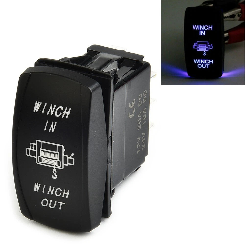 Winch IN OUT Switch for Polaris UTV Truck Boat (7 Pin, Blue LED)