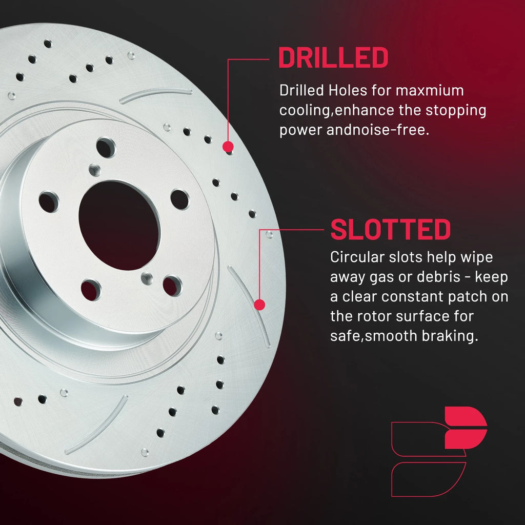 Front and Rear Drilled Rotors for 2010-2012 Subaru Outback with Ceramic Pads