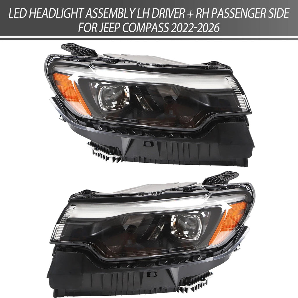 Set of 2 LED Headlight Assemblies for Jeep Compass (2022–2026)