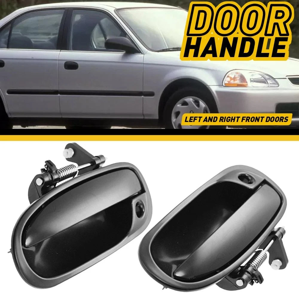 Set of 2 Exterior Door Handles for Honda Civic (1996–2000) Black Plastic
