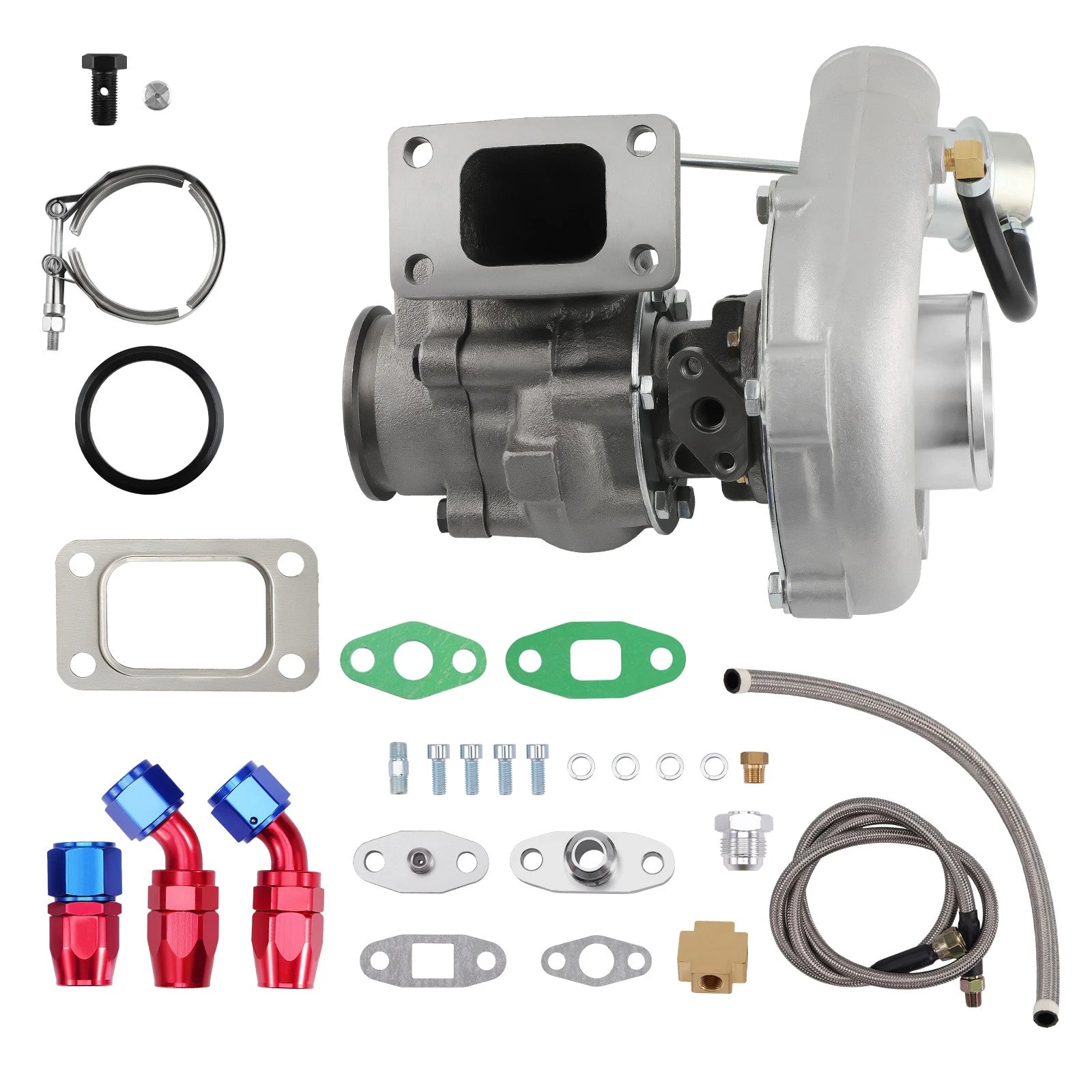 T3 Turbo V-Band Flange Turbocharger Kit AR.63 + Oil Feed/Return Line