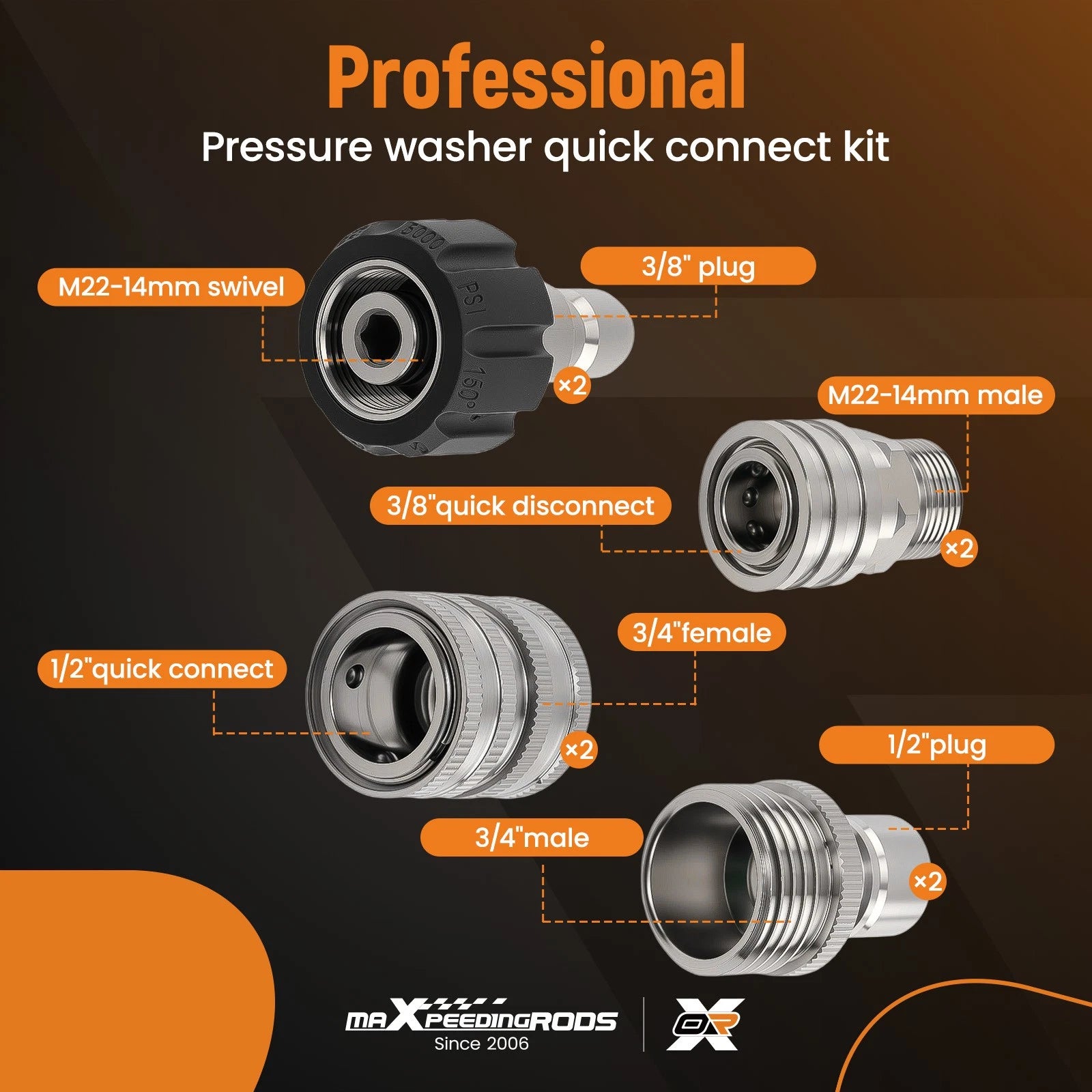 8PC Quick Connect Adapter Kit for Pressure Washer (M22-14mm)