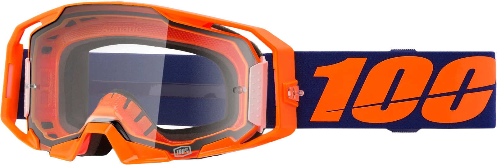100 Percent Armatic Goggles for Offroad MX (Clear Lens, Neon Orange)