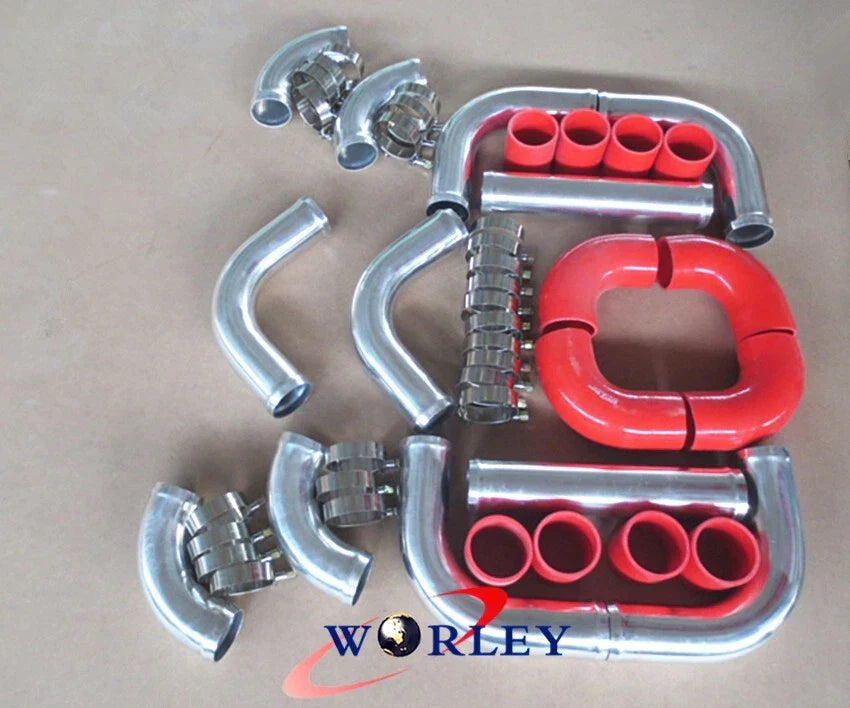 51mm 2" Aluminum Universal Intercooler Turbo Piping Kit + RED Hoses