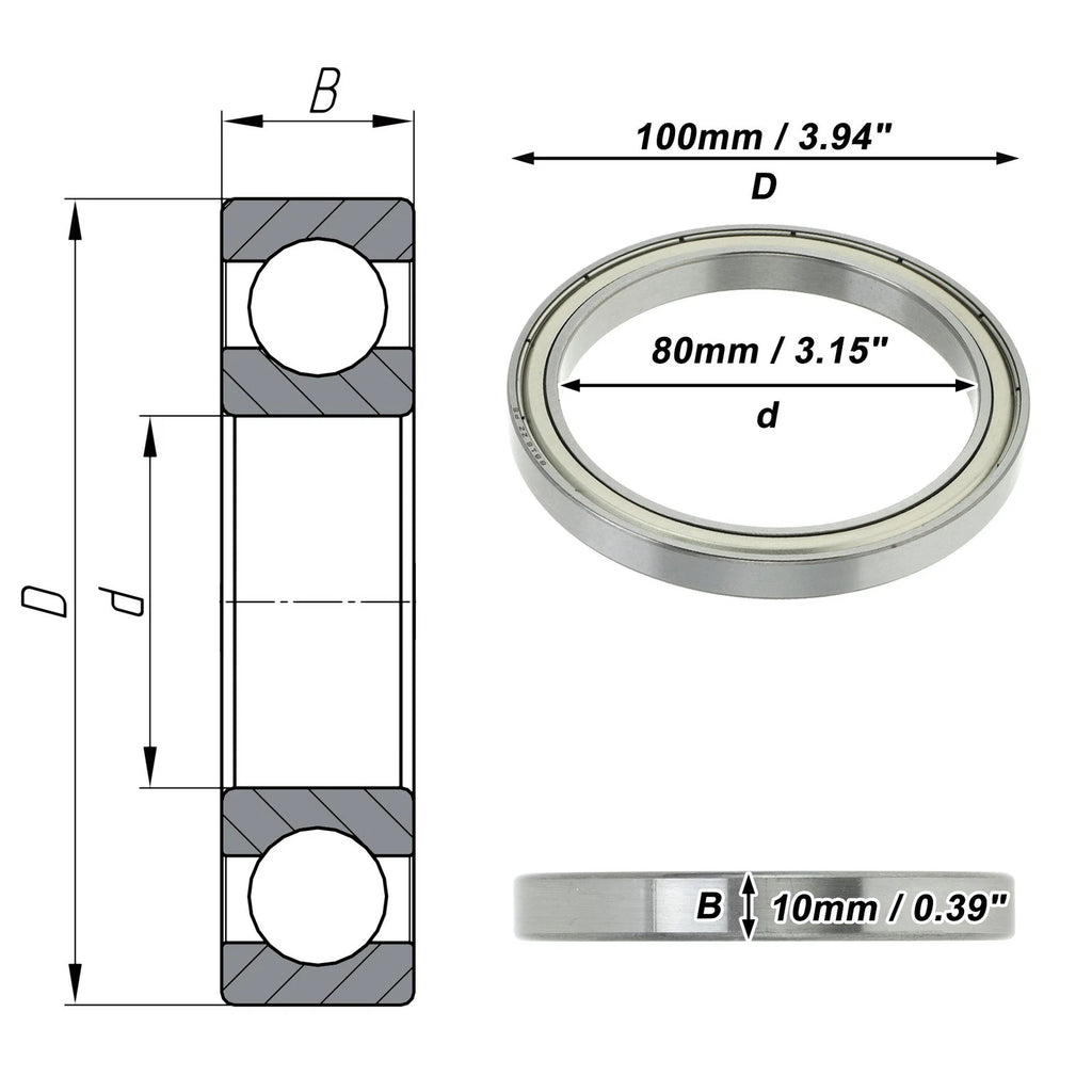 6816ZZ Deep Groove Ball Bearing for Scooter Skateboard (P5, 80x100x10mm)