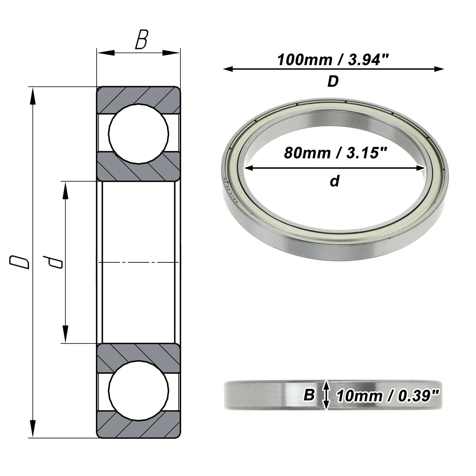 6816ZZ Deep Groove Ball Bearing for Scooter Skateboard (P5, 80x100x10mm)