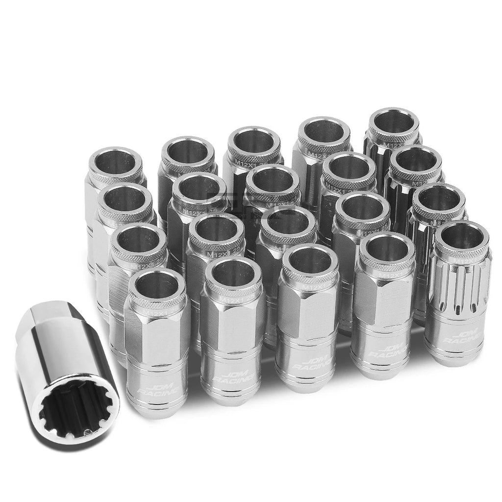 Open-End Aluminum Silver Lug Nuts + Adapter M12x1.25 for