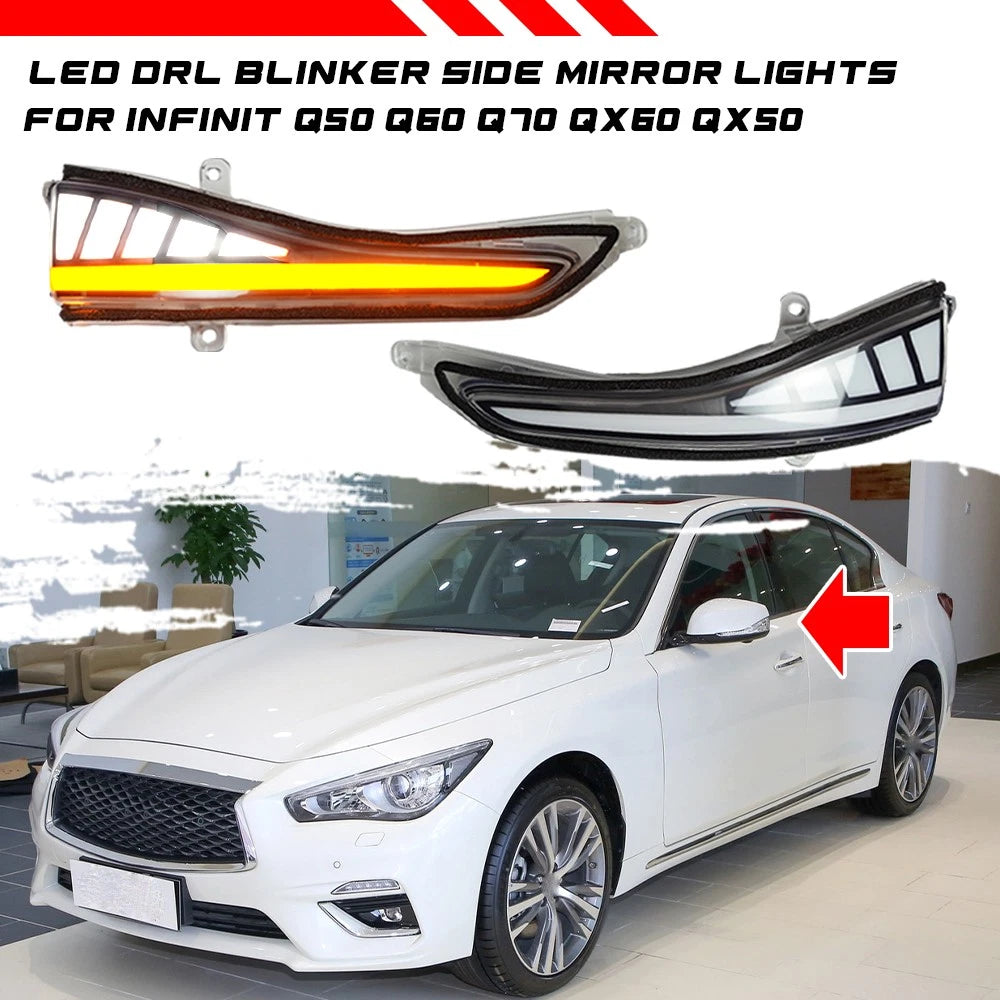 Clear LED Dynamic Side Mirror Turn Signal Lights Pair for Infiniti Q50 Q60 QX30 (2014–2021)
