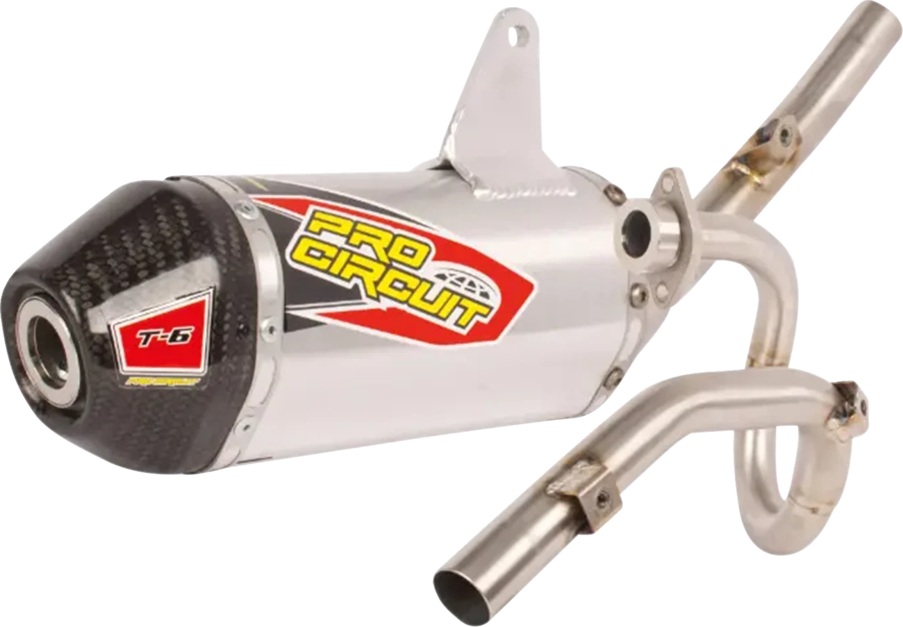 Pro Circuit T-6 Exhaust System for KLX 140 (2010–2023) - Stainless Steel/Carbon Fiber