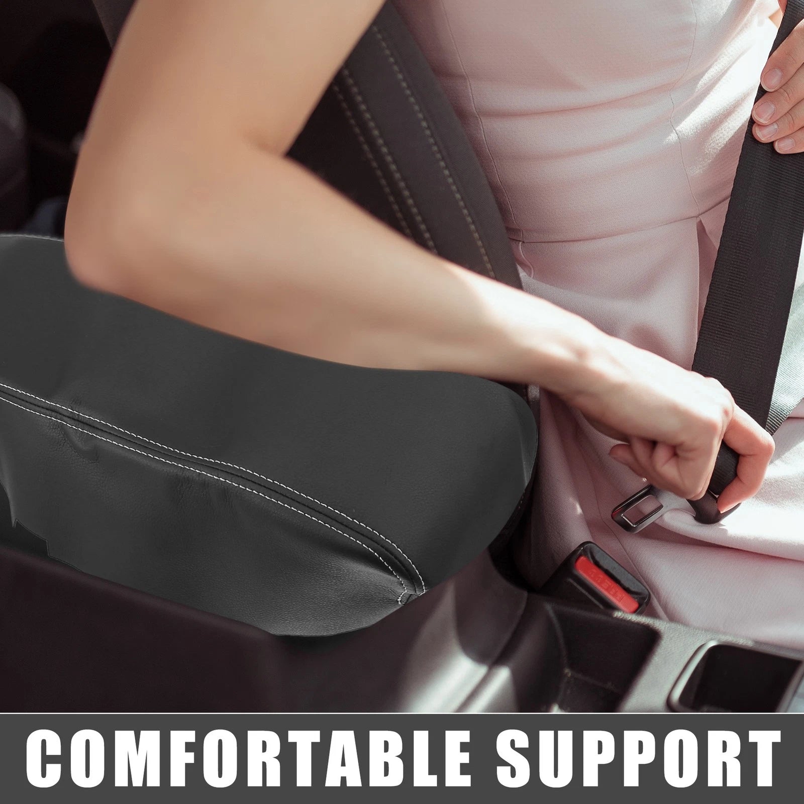 Center Console Armrest Cover for Dodge Charger (2008–2010) Black White Stitches