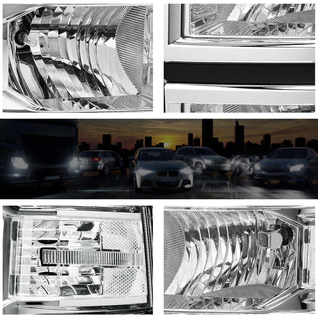 Headlight Replacement for Chevy Silverado (2014–2015) Chrome Housing Clear Corner
