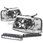 Chrome Headlight + Clear Lens Corner + LED Fog Light Set for Ford F150 (2004–2008)