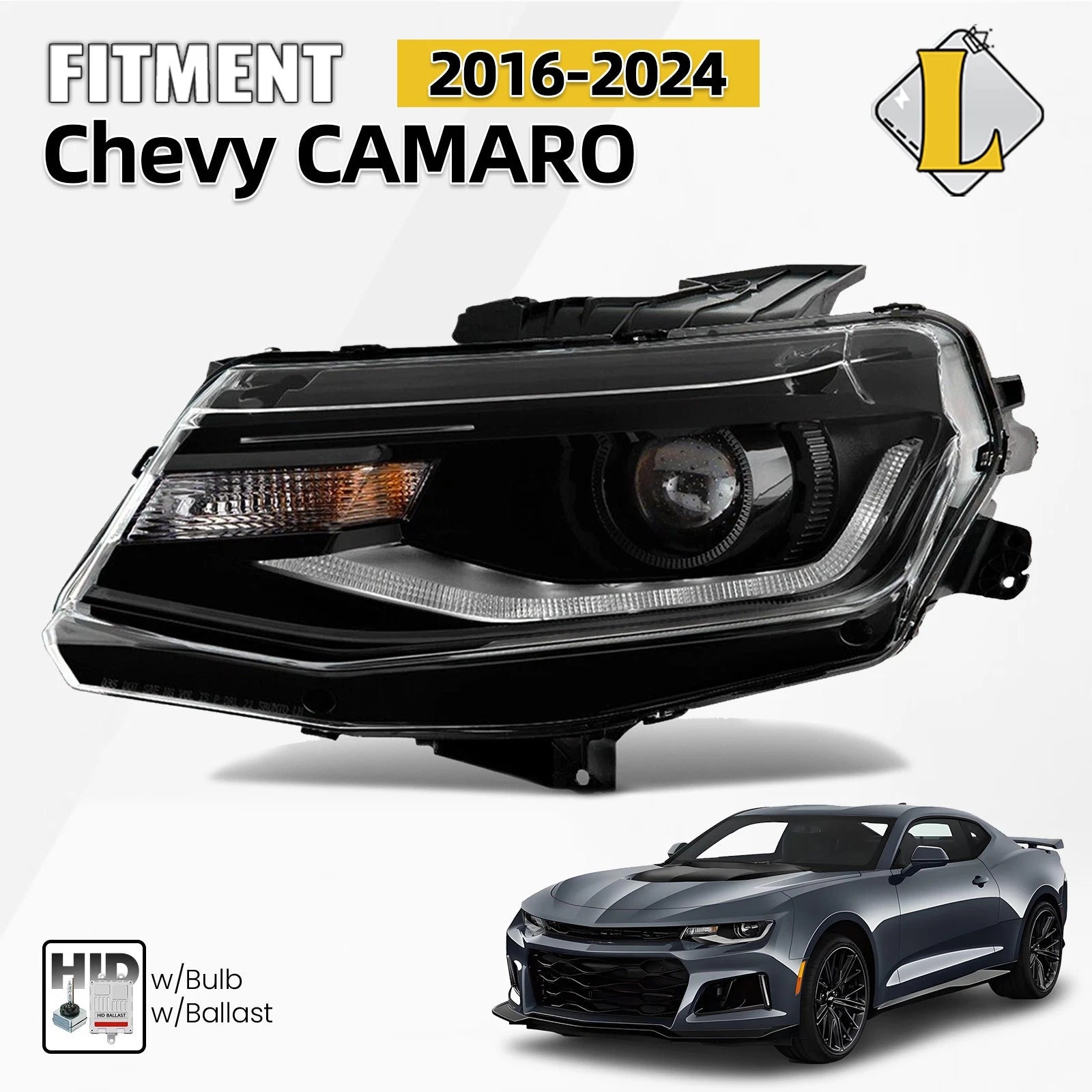 HID/Xenon Headlight for Chevy Camaro (2016–2024) Left Driver Side, Bulb Ballast