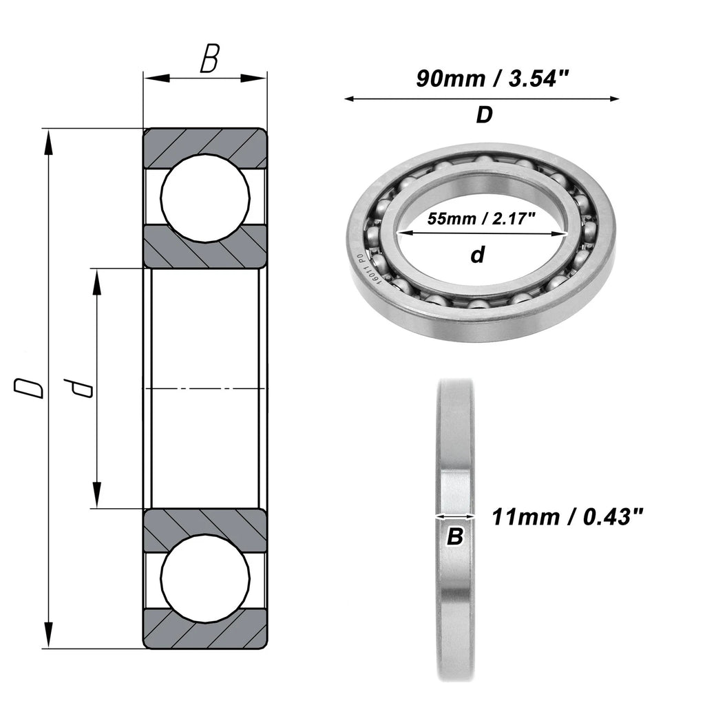 Deep Groove Ball Bearing 55x90x11mm for Scooter Skateboard (P0)