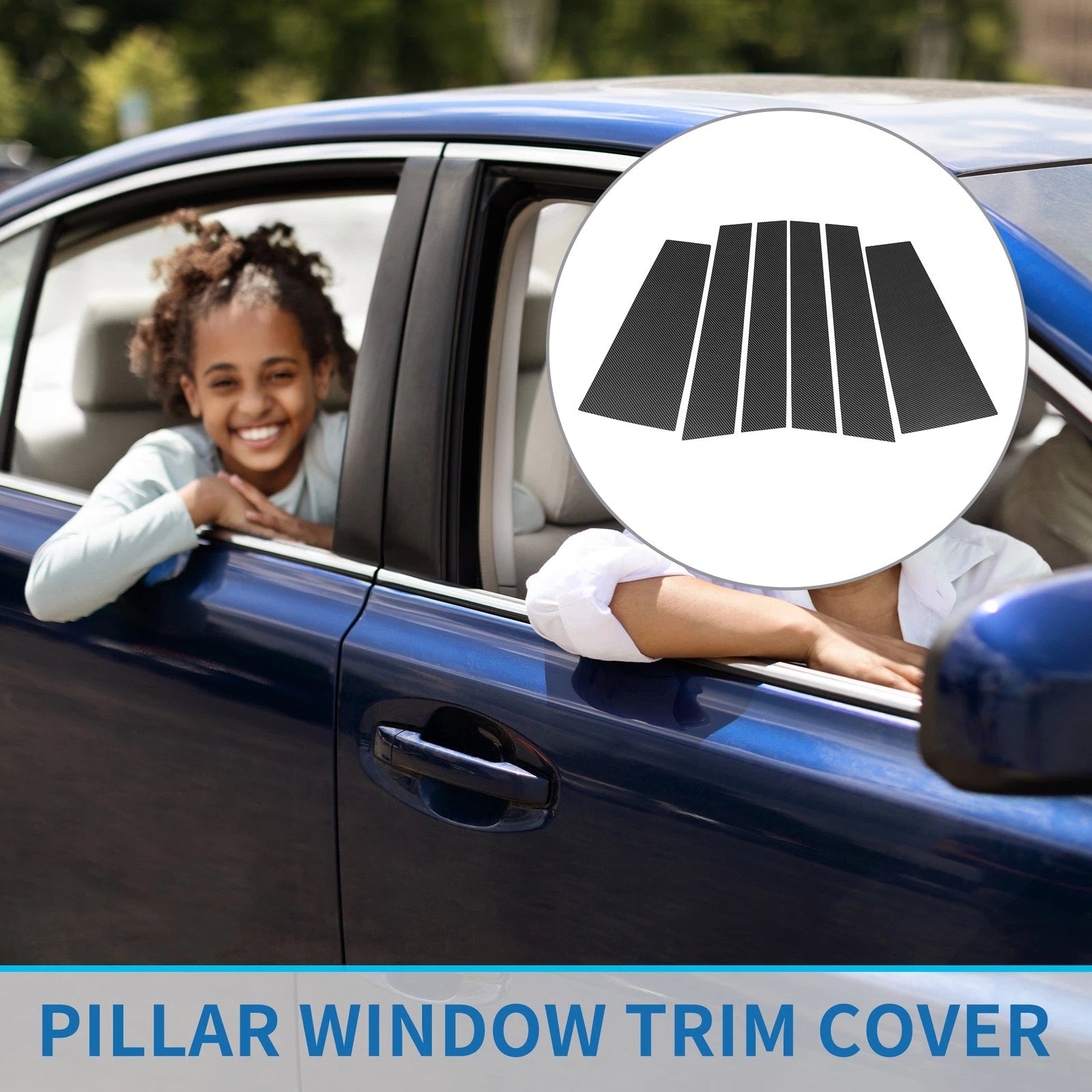 6 Pcs Door Pillar Window Trim for Toyota Highlander (2014–2019) Carbon Fiber