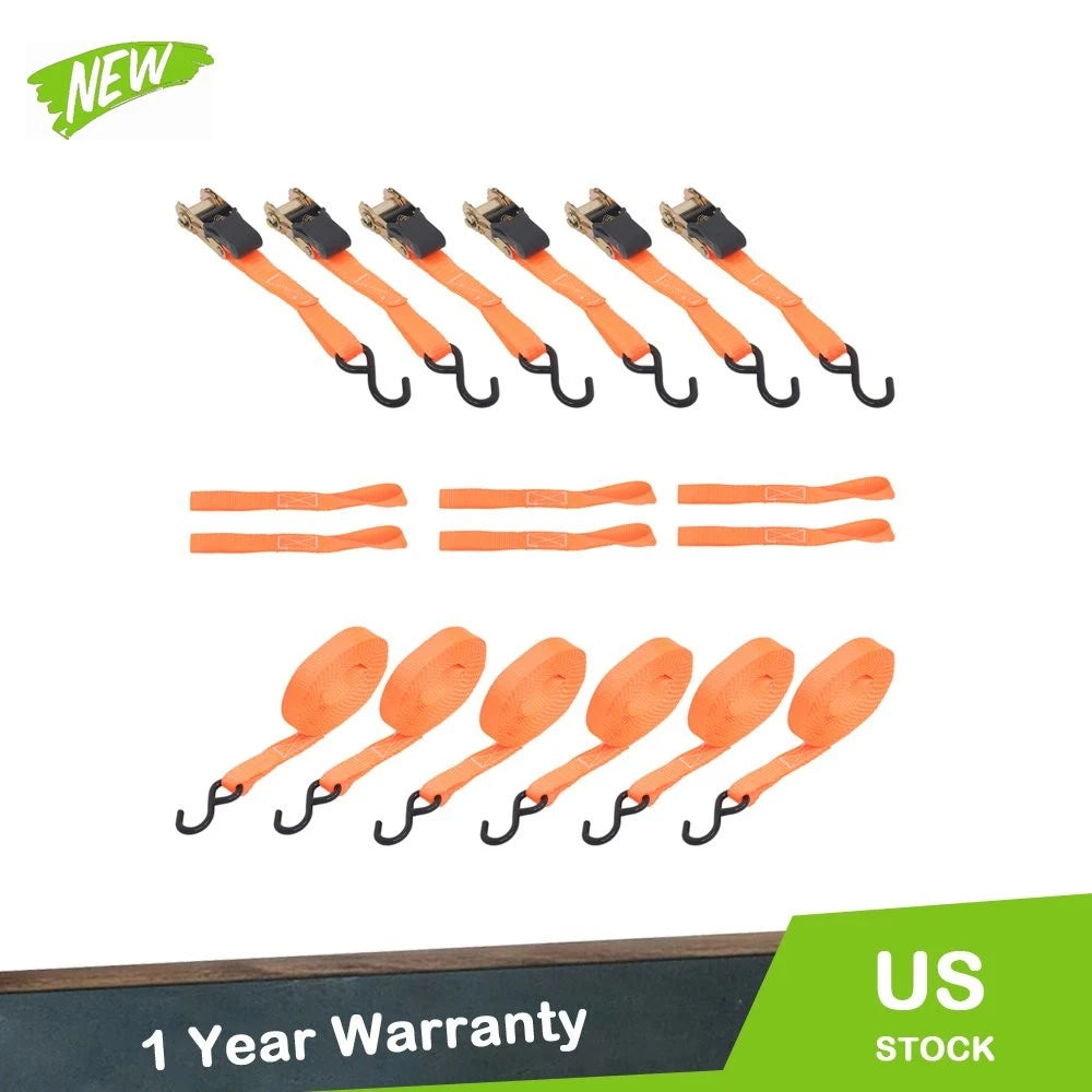 6 Pack Ratchet Tie Down Straps for (1700lbs, 1in x 20ft)