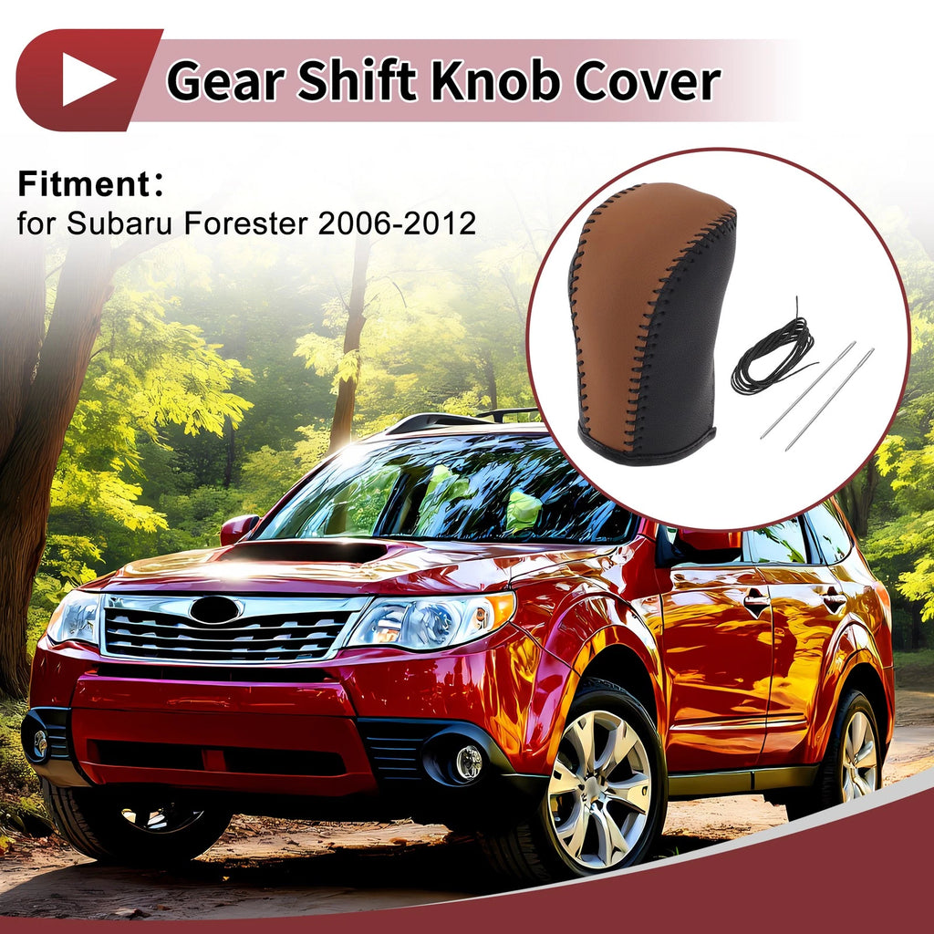 1 Pc Gear Shift Knob Cover for Subaru Forester (2006–2012) Brown Faux Leather