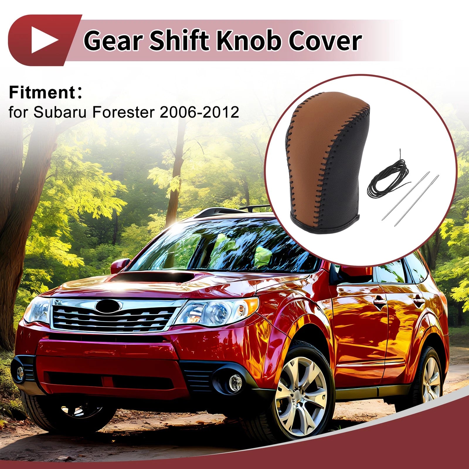 1 Pc Gear Shift Knob Cover for Subaru Forester (2006–2012) Brown Faux Leather
