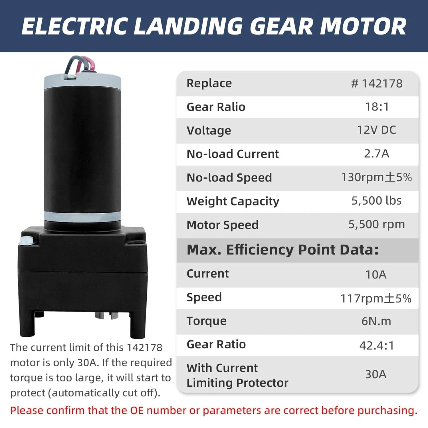 Electric RV 5000lb 5th Wheel Landing Gear Motor for (LC-142178, M-9000-PK)