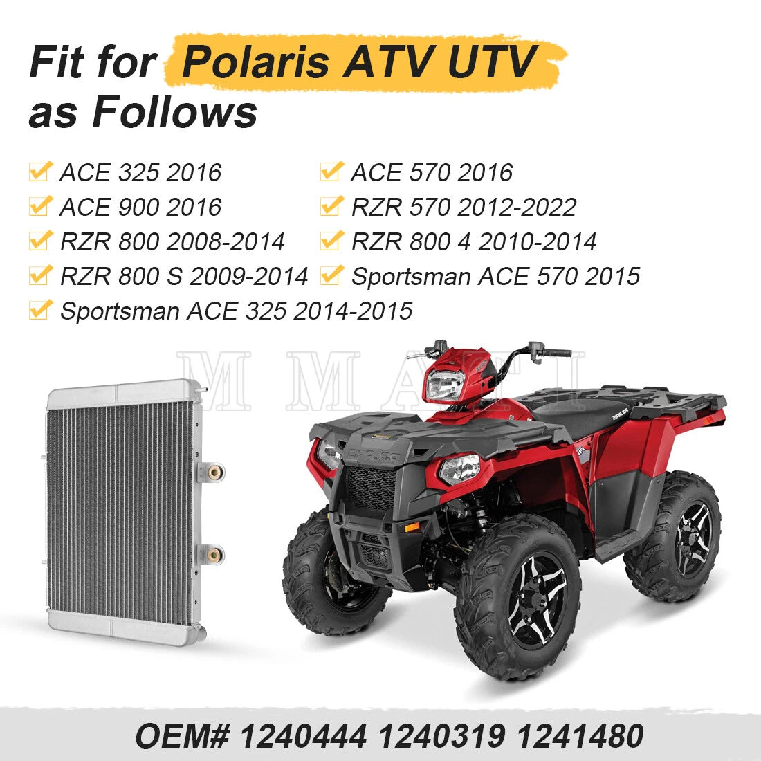 Radiator for Polaris Sportsman ACE 325, RZR 570, RZR 800 (2014–2019)